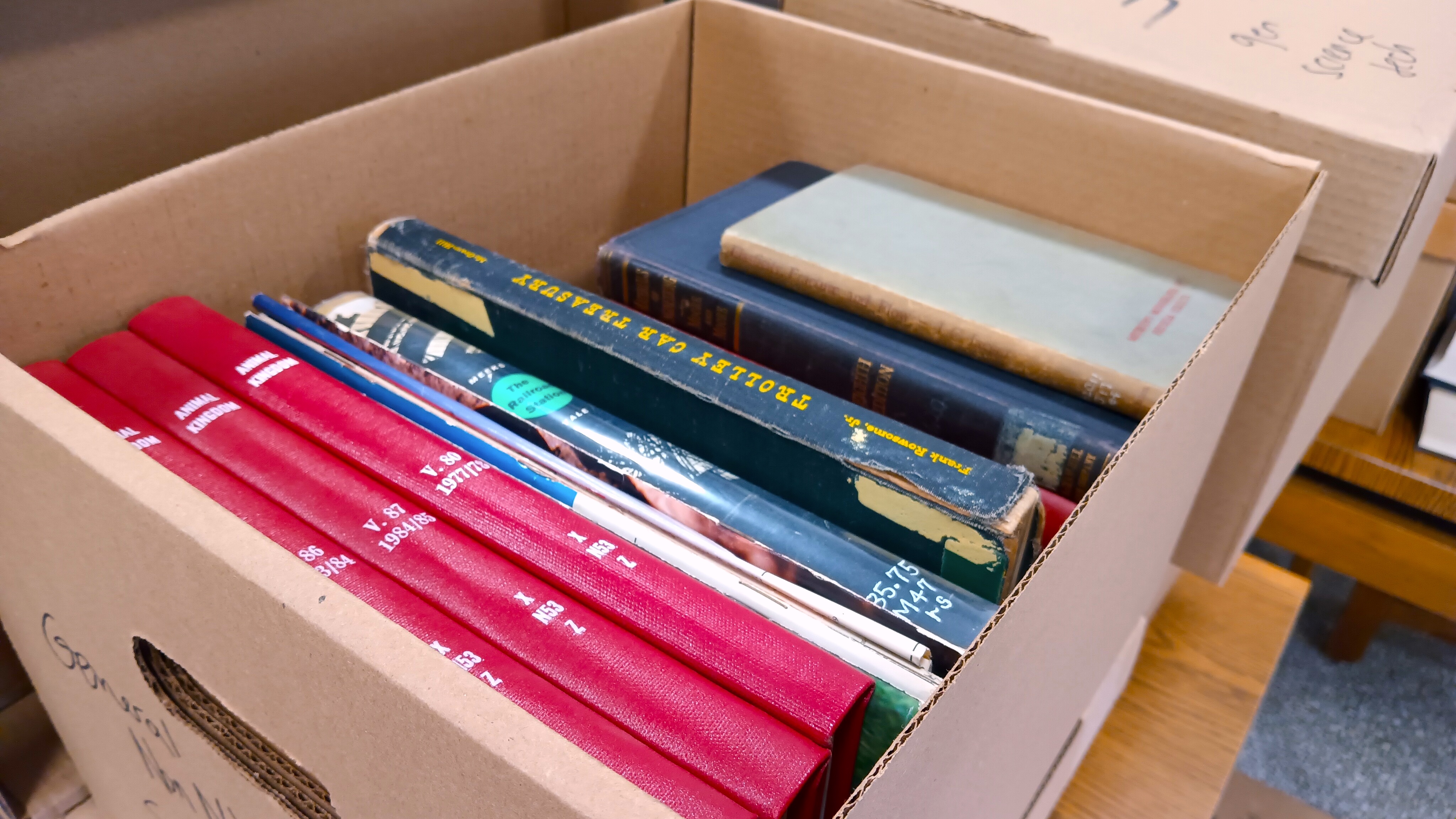 cardboard box of books