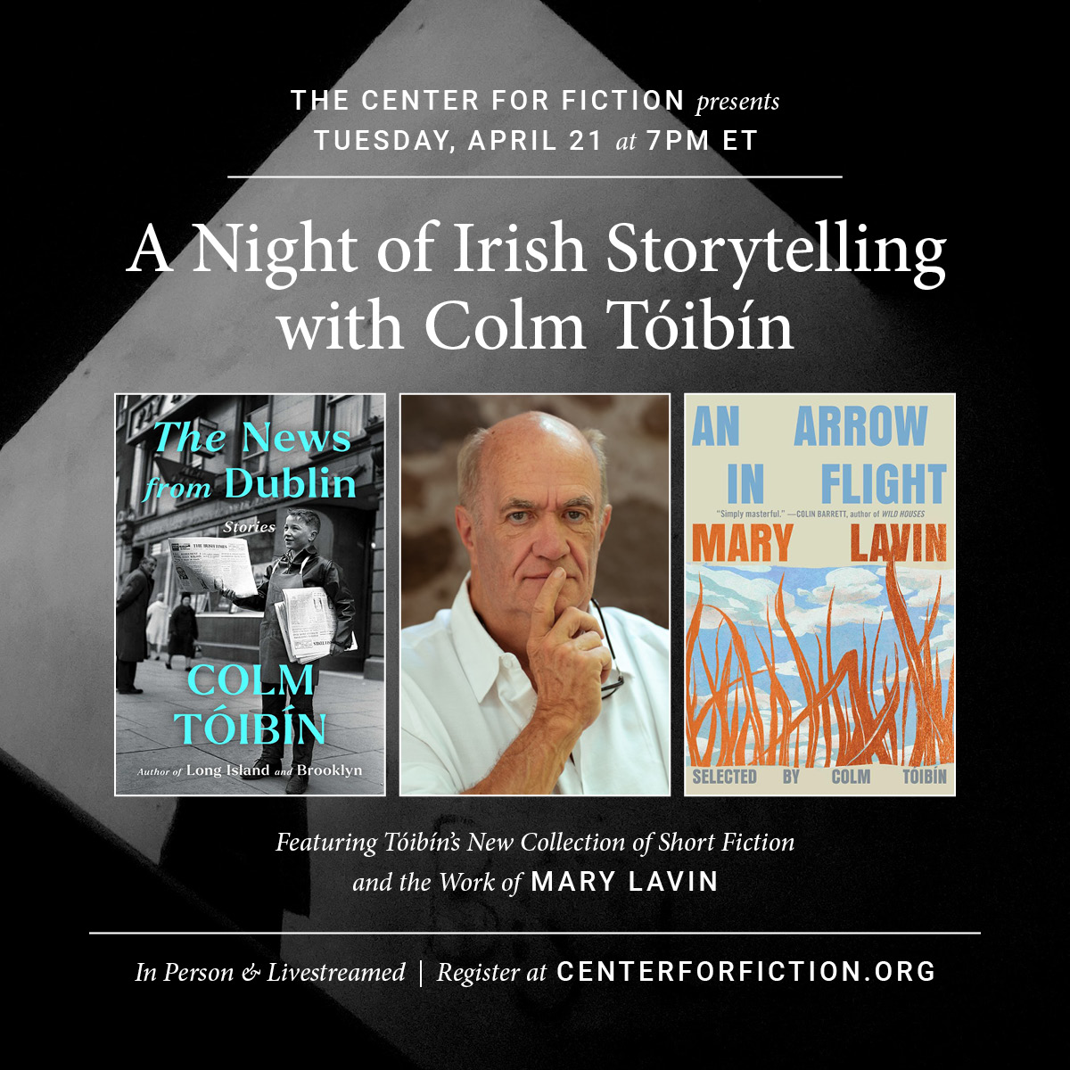 Flyer for A Night of Irish Storytelling with Colm Tóibín