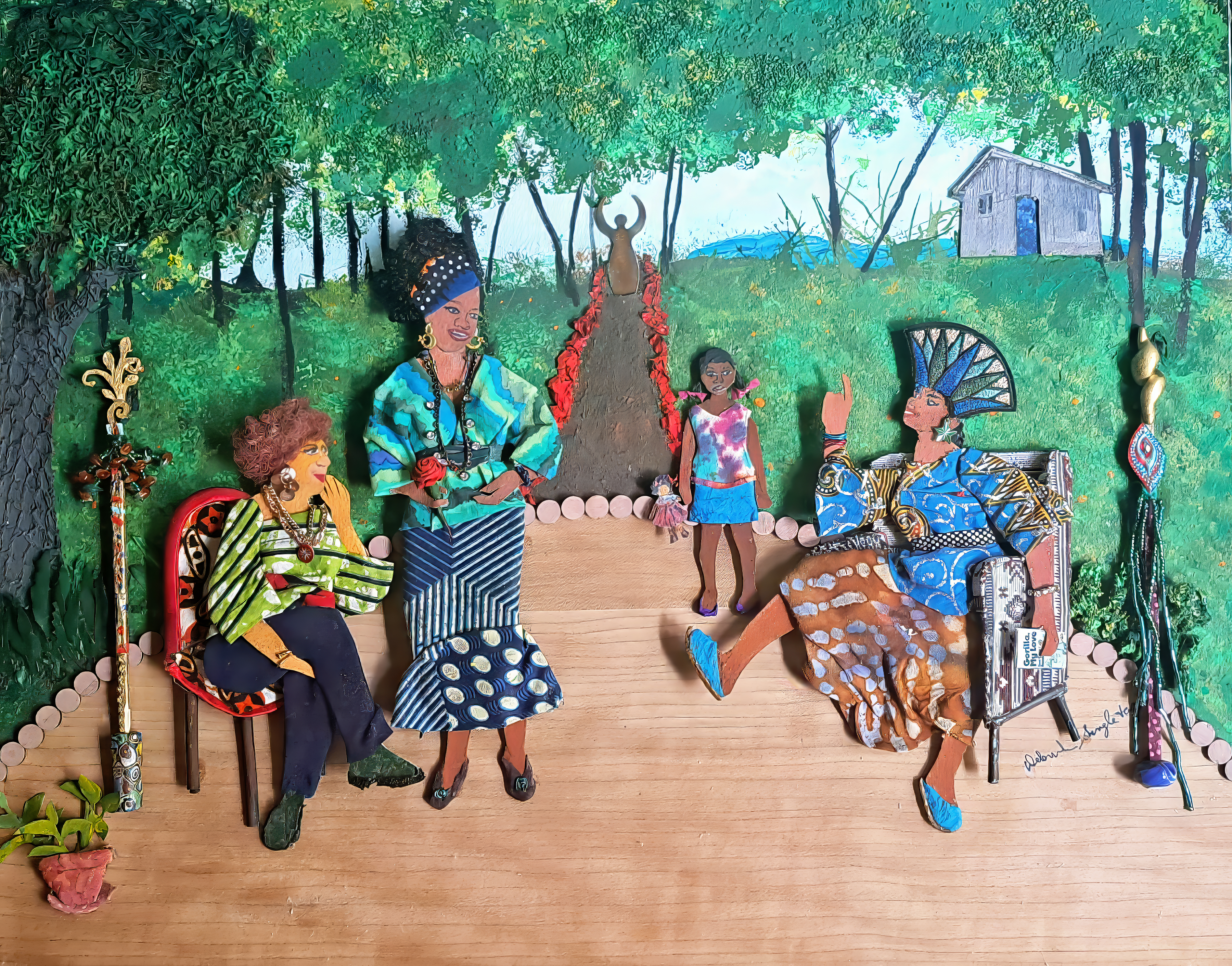 A young woman listens as women talk