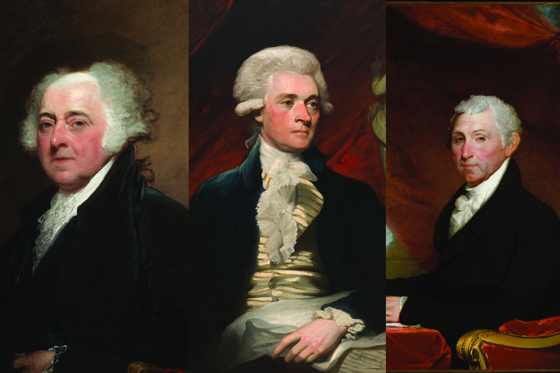 Photos of Presidents John Adams; Thomas Jefferson; James Monroe